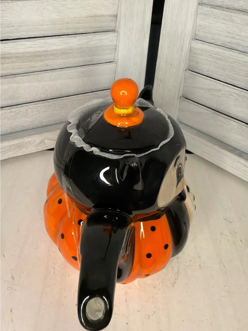 Johanna Parker Black & Orange Halloween Cat Teapot Ceramic Decorative Teapot